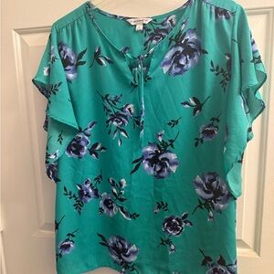 Counterparts green and Navy Floral Blouse